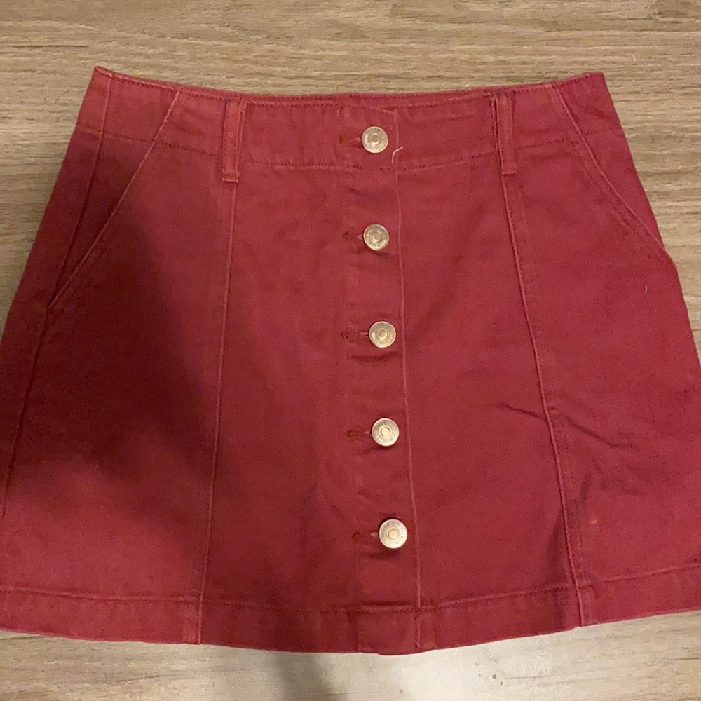 Maroon button up denim skirt